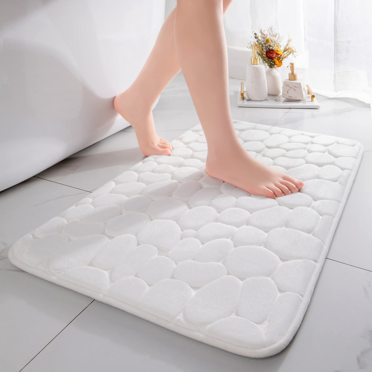 chakme Tapis de Bain en Mousse à mémoire de Forme - Tapis de Douche Absorbant - Tapis de Bain - Tapis décoratif - Antidérapant - pour Salle de Bain et Salon - 43 x 61 cm - Gris foncé