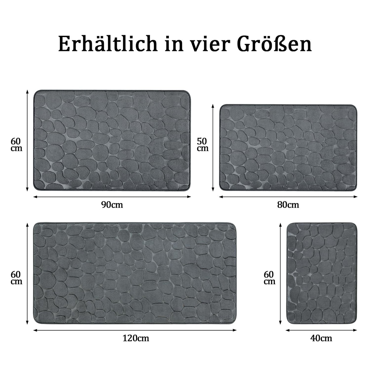 chakme Tapis de Bain en Mousse à mémoire de Forme - Tapis de Douche Absorbant - Tapis de Bain - Tapis décoratif - Antidérapant - pour Salle de Bain et Salon - 43 x 61 cm - Gris foncé