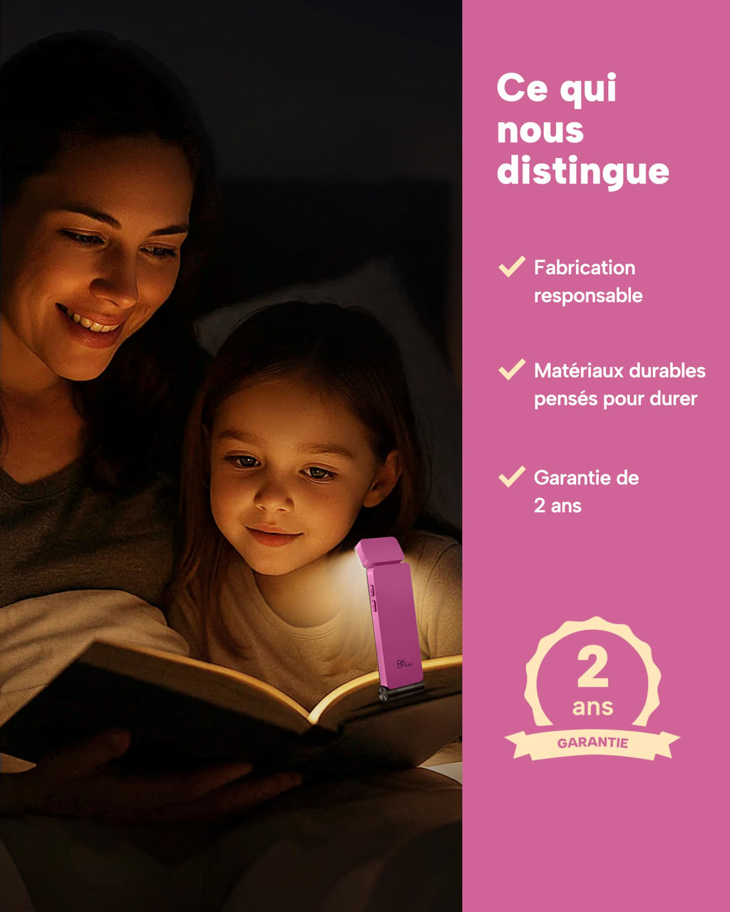 86lux Lampe de Lecture Rechargeable Liseuse LED USB-C, Vert | Lampe à Pince Marque-Page avec 3 Températures de Couleur, Jusqu'à 80H d'Autonomie