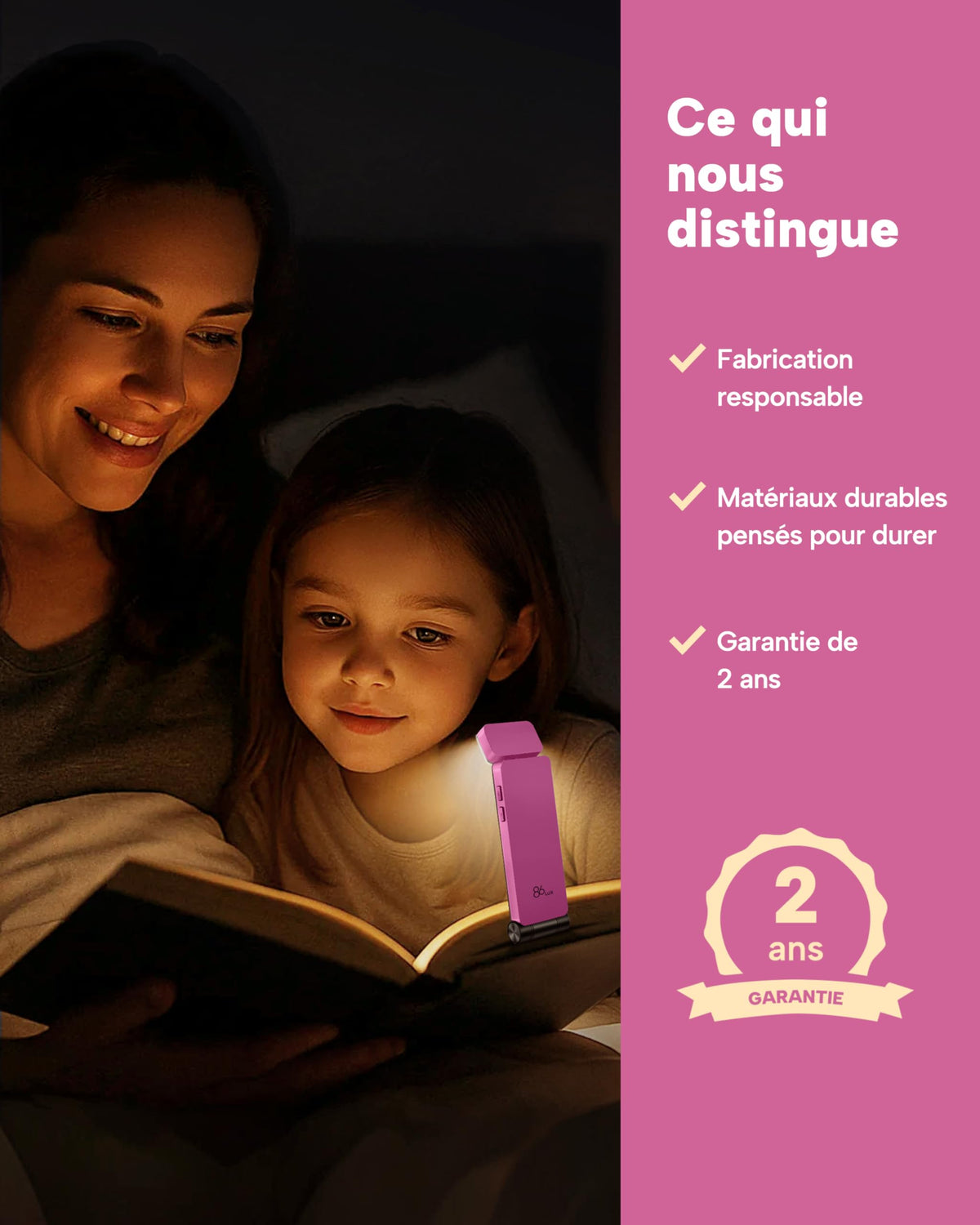 86lux Lampe de Lecture Rechargeable Liseuse LED USB-C, Vert | Lampe à Pince Marque-Page avec 3 Températures de Couleur, Jusqu'à 80H d'Autonomie