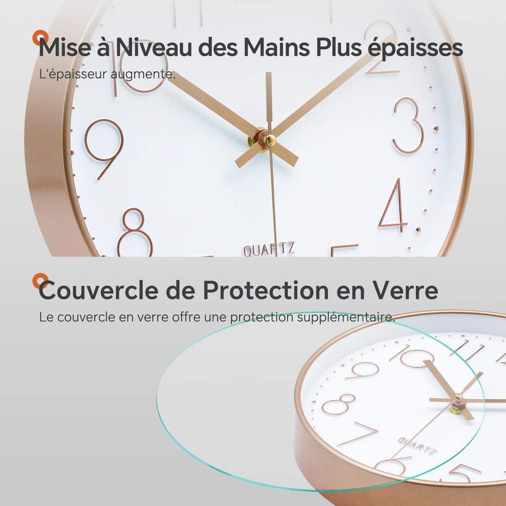 VIKMARI Horloge Murale 20 cm Moderne, Silencieuse, Or Rose, Cuisine, Salon | Décoration cuisine, horloge design moderne, grands chiffres 3D, silencieuse sans tic-tac, idéale pour salon et chambre