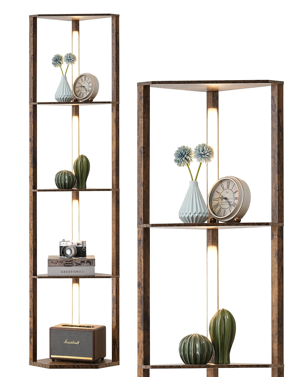 EDISHINE Lampadaire avec Étagère pour Salon, LED Dimmable, Noir | 3 Températures de Couleur, Lampadaire LED avec Tige Pivotante à 360°, Interrupteur au Pied, Étagère d’Angle Éclairée