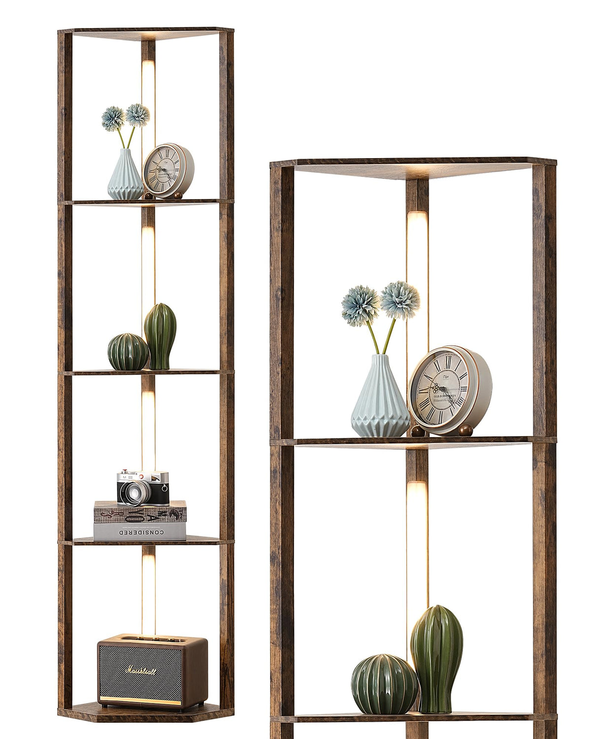 EDISHINE Lampadaire avec Étagère pour Salon, LED Dimmable, Noir | 3 Températures de Couleur, Lampadaire LED avec Tige Pivotante à 360°, Interrupteur au Pied, Étagère d’Angle Éclairée