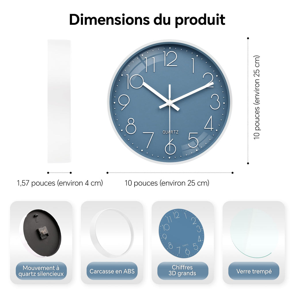 VIKMARI Horloge Murale 20 cm Moderne, Silencieuse, Or Rose, Cuisine, Salon | Décoration cuisine, horloge design moderne, grands chiffres 3D, silencieuse sans tic-tac, idéale pour salon et chambre