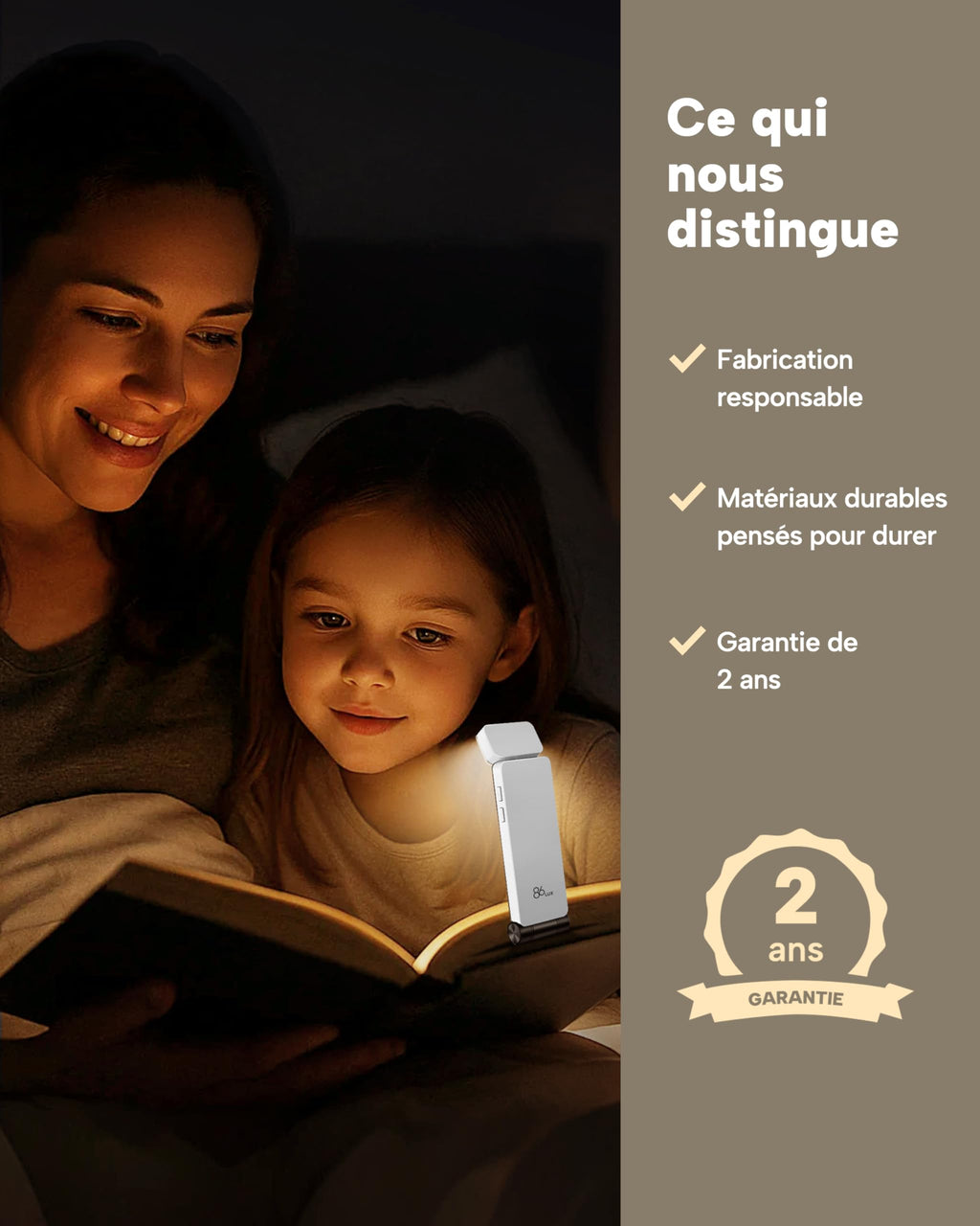 86lux Lampe de Lecture Rechargeable Liseuse LED USB-C, Vert | Lampe à Pince Marque-Page avec 3 Températures de Couleur, Jusqu'à 80H d'Autonomie