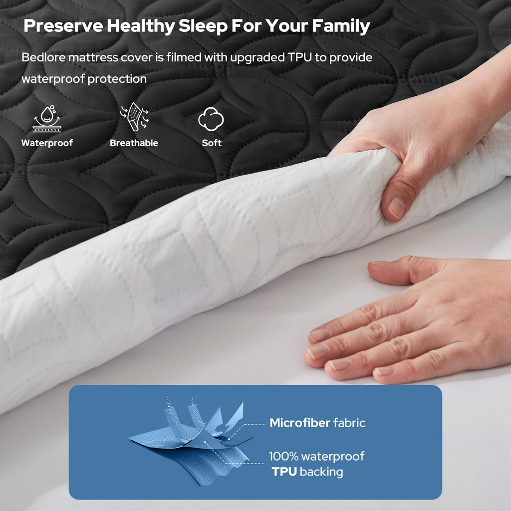 Protège-matelas imperméable BEDLORE, taille King | Bonnets profonds adaptés aux matelas de 15 à 46 cm (6 à 18 pouces), housse douce, silencieuse et résistante aux salissures, lavable (pour maison, chambre, hôtel) – Gris