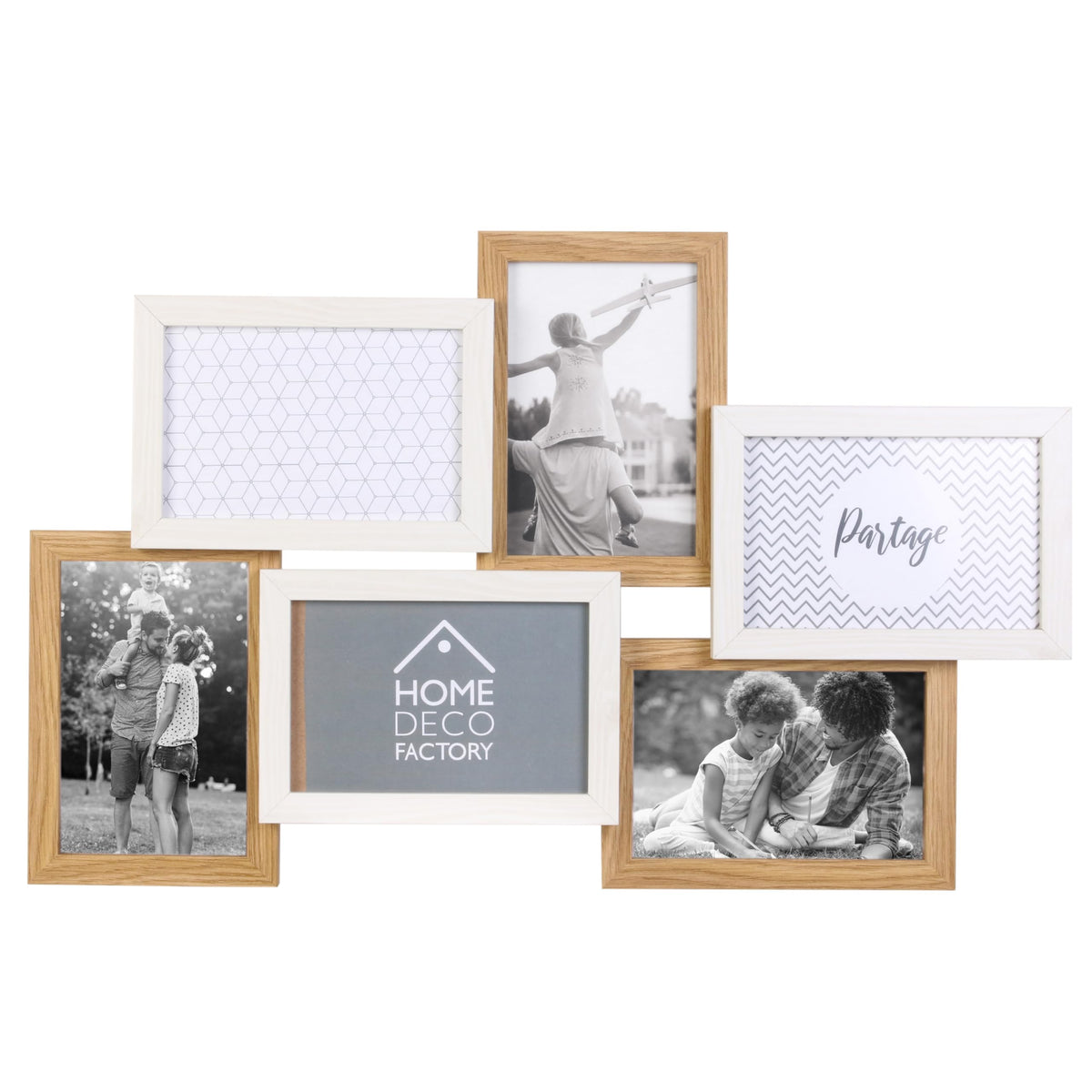 HOME DECO FACTORY Cadre Photos Pêle-Mêle 10 Vues Bois et Blanc Marron | Bois et verre, cadre photos pêle-mêle, 10 vues, design bicolore, décoration souvenirs, fixation murale, beige et marron