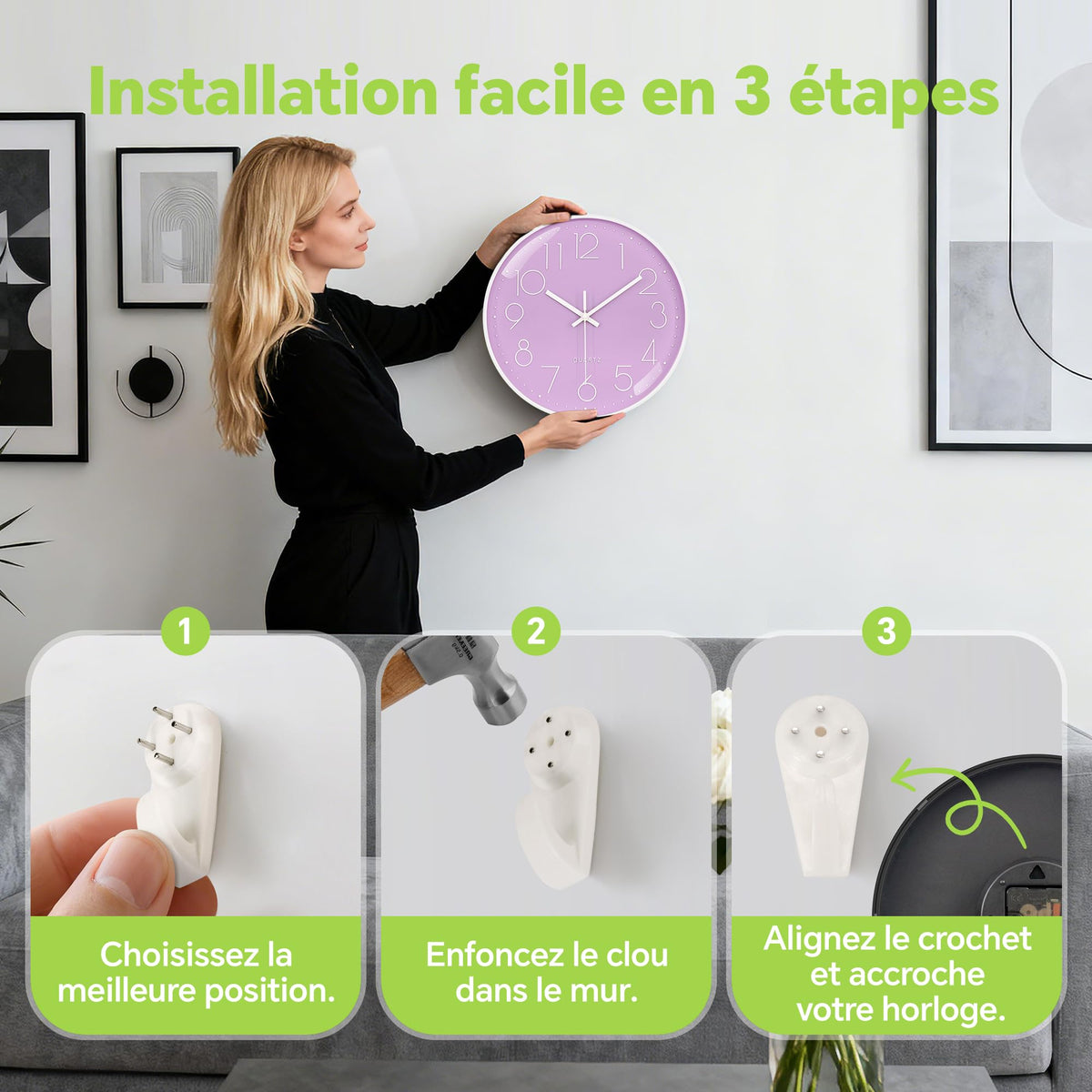 VIKMARI Horloge Murale 20 cm Moderne, Silencieuse, Or Rose, Cuisine, Salon | Décoration cuisine, horloge design moderne, grands chiffres 3D, silencieuse sans tic-tac, idéale pour salon et chambre