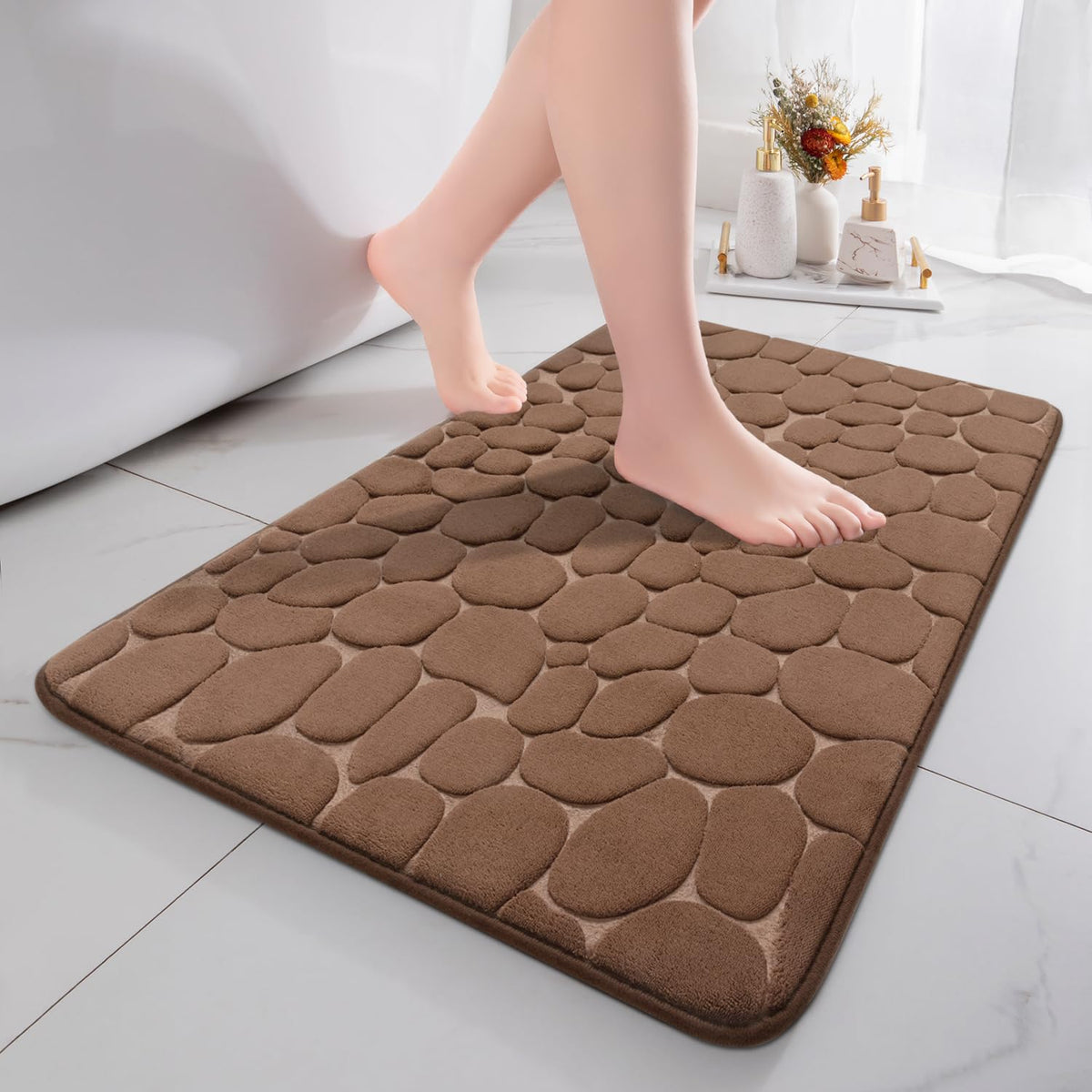 chakme Tapis de Bain en Mousse à mémoire de Forme - Tapis de Douche Absorbant - Tapis de Bain - Tapis décoratif - Antidérapant - pour Salle de Bain et Salon - 43 x 61 cm - Gris foncé