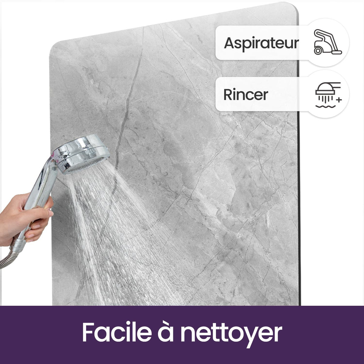 DEXI Tapis de Bain Antidérapant Ultra Mince 40x60cm Noir | Super Absorbant, Sèche Rapide, Motif Marbre Moderne, Facile à Nettoyer, pour Salle de Bain, Baignoire et Douche