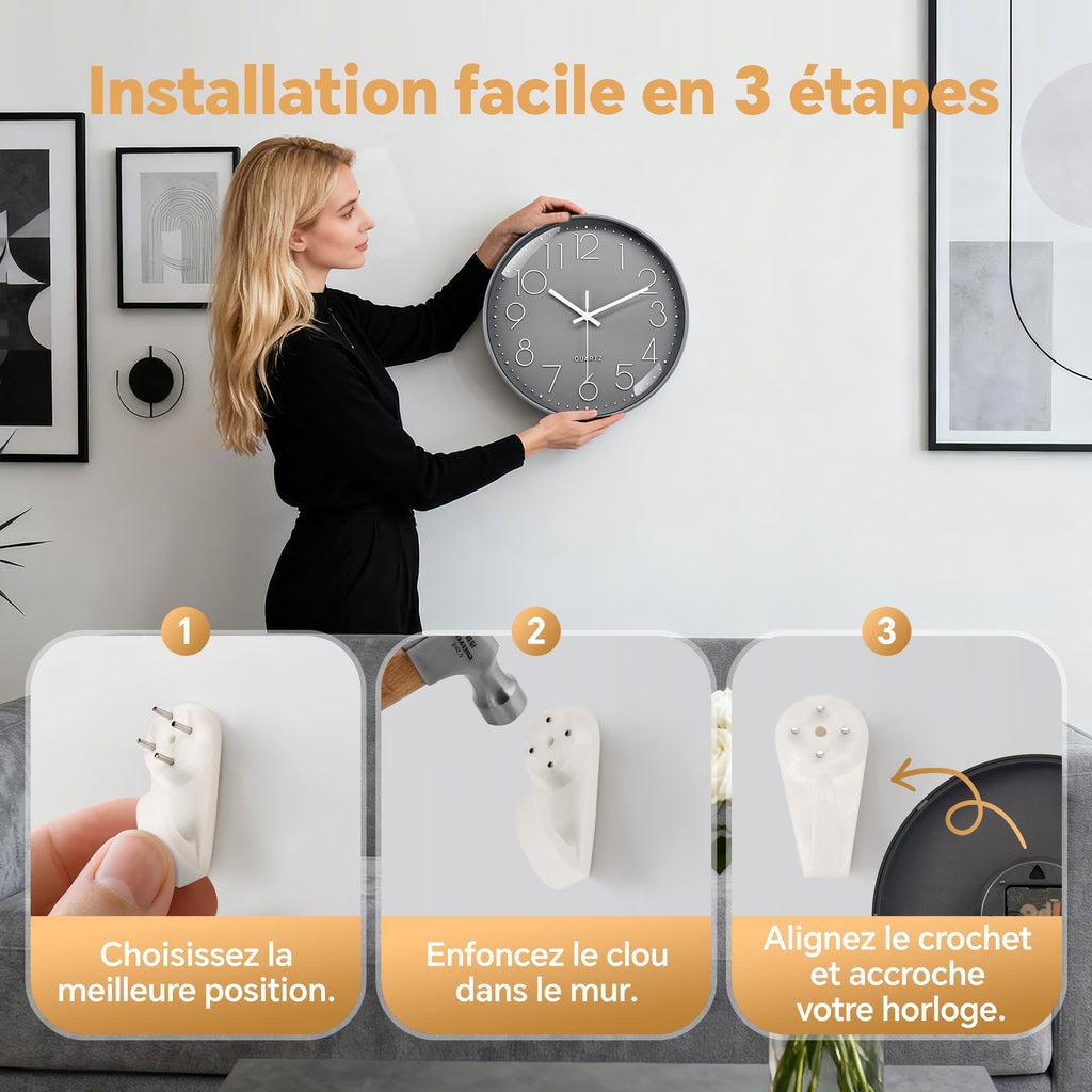 VIKMARI Horloge Murale 20 cm Moderne, Silencieuse, Or Rose, Cuisine, Salon | Décoration cuisine, horloge design moderne, grands chiffres 3D, silencieuse sans tic-tac, idéale pour salon et chambre