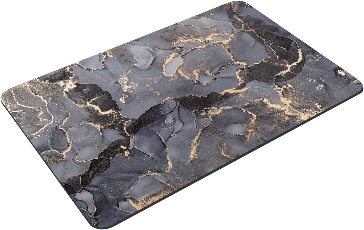 DEXI Tapis de Bain Antidérapant Ultra Mince 40x60cm Noir | Super Absorbant, Sèche Rapide, Motif Marbre Moderne, Facile à Nettoyer, pour Salle de Bain, Baignoire et Douche