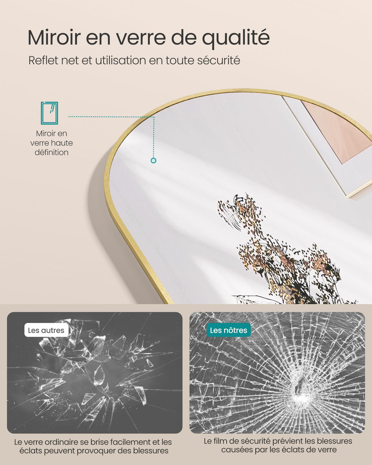SONGMICS Miroir Intégral, 160 x 50 cm, Miroir Arqué sur Pied, à Poser au Sol, Cadre en Alliage d’Aluminium, Verre Trempé, pour Chambre, Salon, Dressing, Noir d'encre LFM031B01 | Cadre en alliage d'aluminium pour chambre à coucher, salon, vestiaire, noir m
