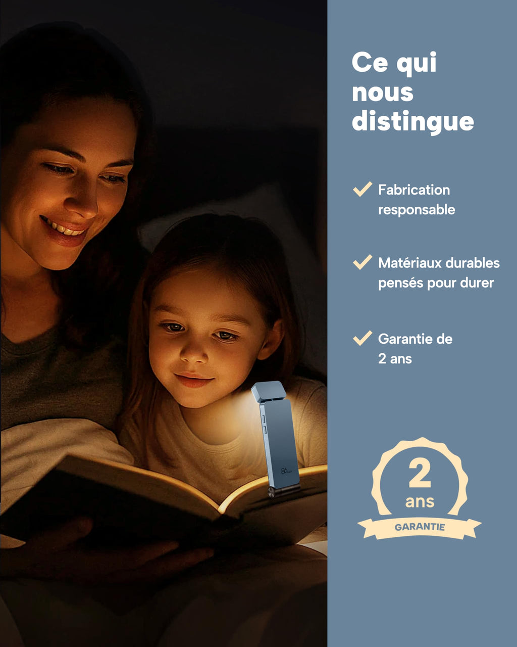 86lux Lampe de Lecture Rechargeable Liseuse LED USB-C, Vert | Lampe à Pince Marque-Page avec 3 Températures de Couleur, Jusqu'à 80H d'Autonomie
