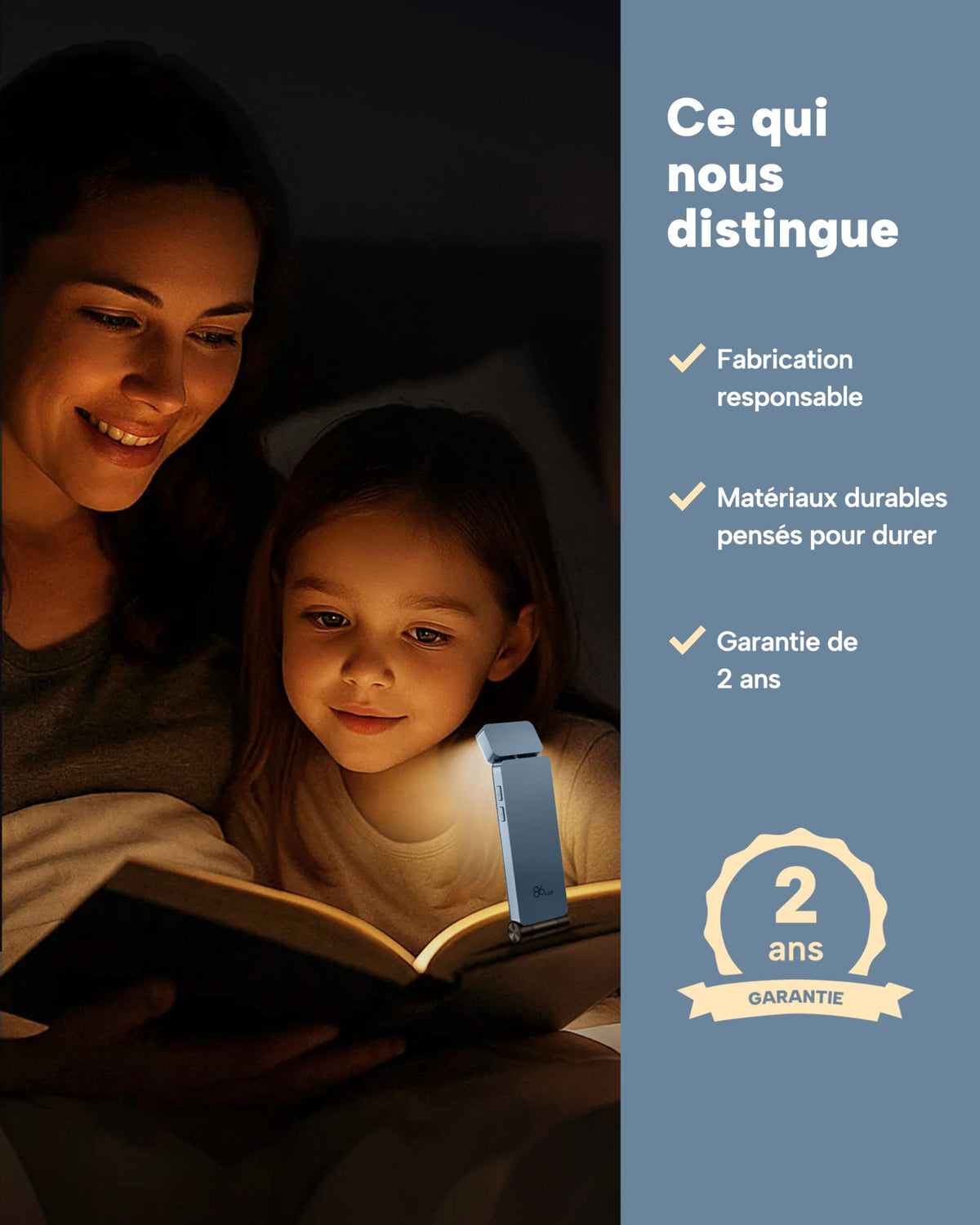 86lux Lampe de Lecture Rechargeable Liseuse LED USB-C, Vert | Lampe à Pince Marque-Page avec 3 Températures de Couleur, Jusqu'à 80H d'Autonomie