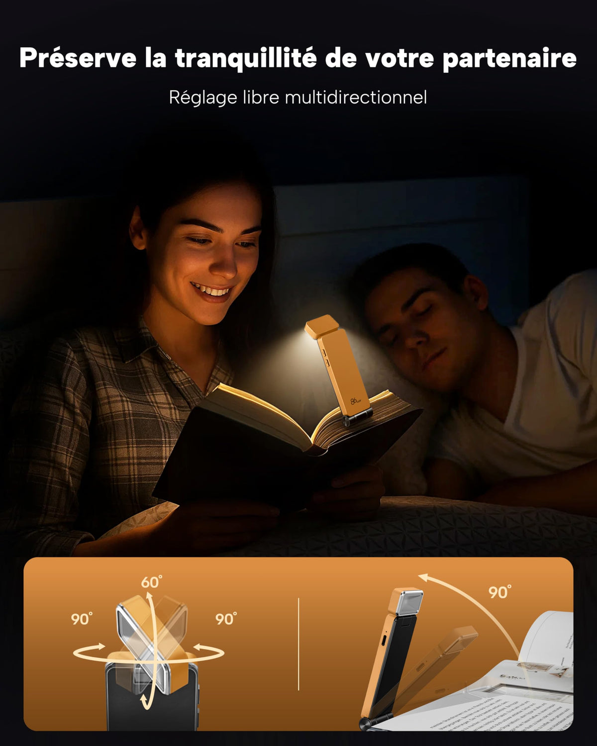 86lux Lampe de Lecture Rechargeable Liseuse LED USB-C, Vert | Lampe à Pince Marque-Page avec 3 Températures de Couleur, Jusqu'à 80H d'Autonomie