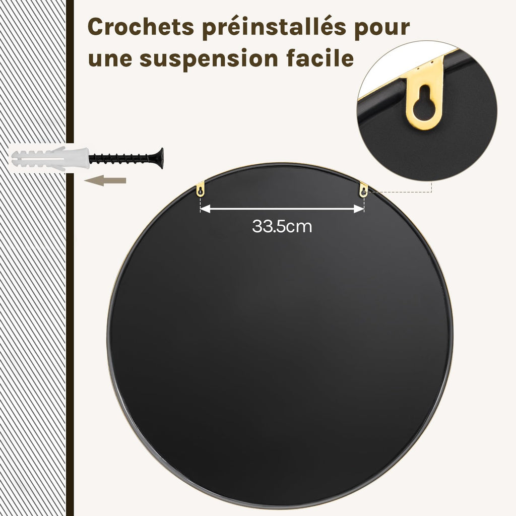 WOLTU Miroir Mural Rond, Miroir Salle de Bain, Ø50 cm, Doré | Cadre en Métal, Miroir Rond Décoratif pour Entrée, Chambre, Maquillage, Couloir, Moderne