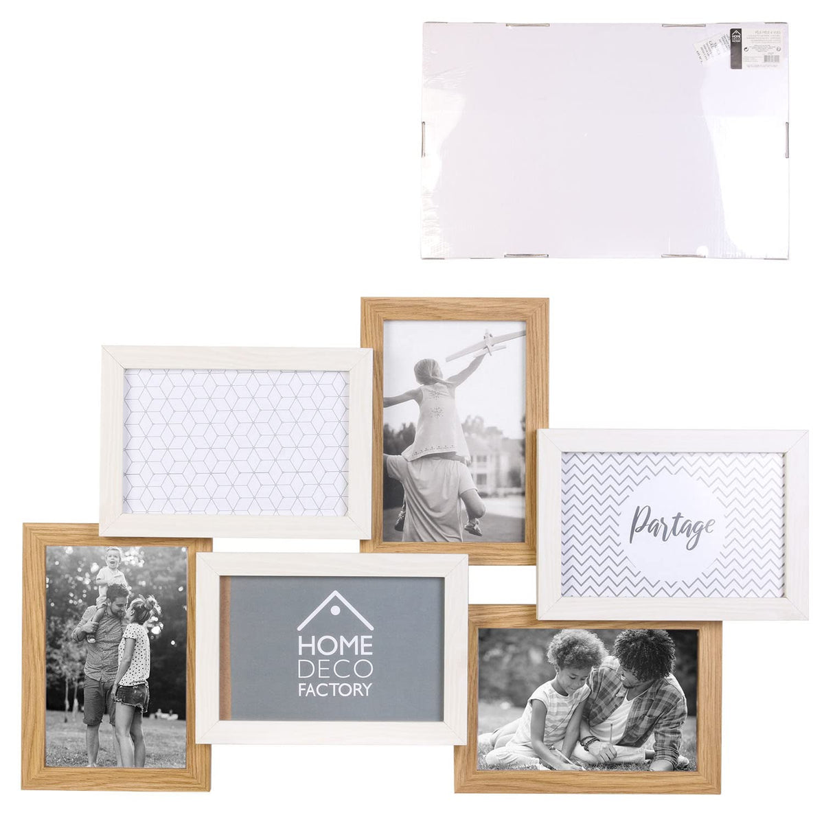 HOME DECO FACTORY Cadre Photos Pêle-Mêle 10 Vues Bois et Blanc Marron | Bois et verre, cadre photos pêle-mêle, 10 vues, design bicolore, décoration souvenirs, fixation murale, beige et marron