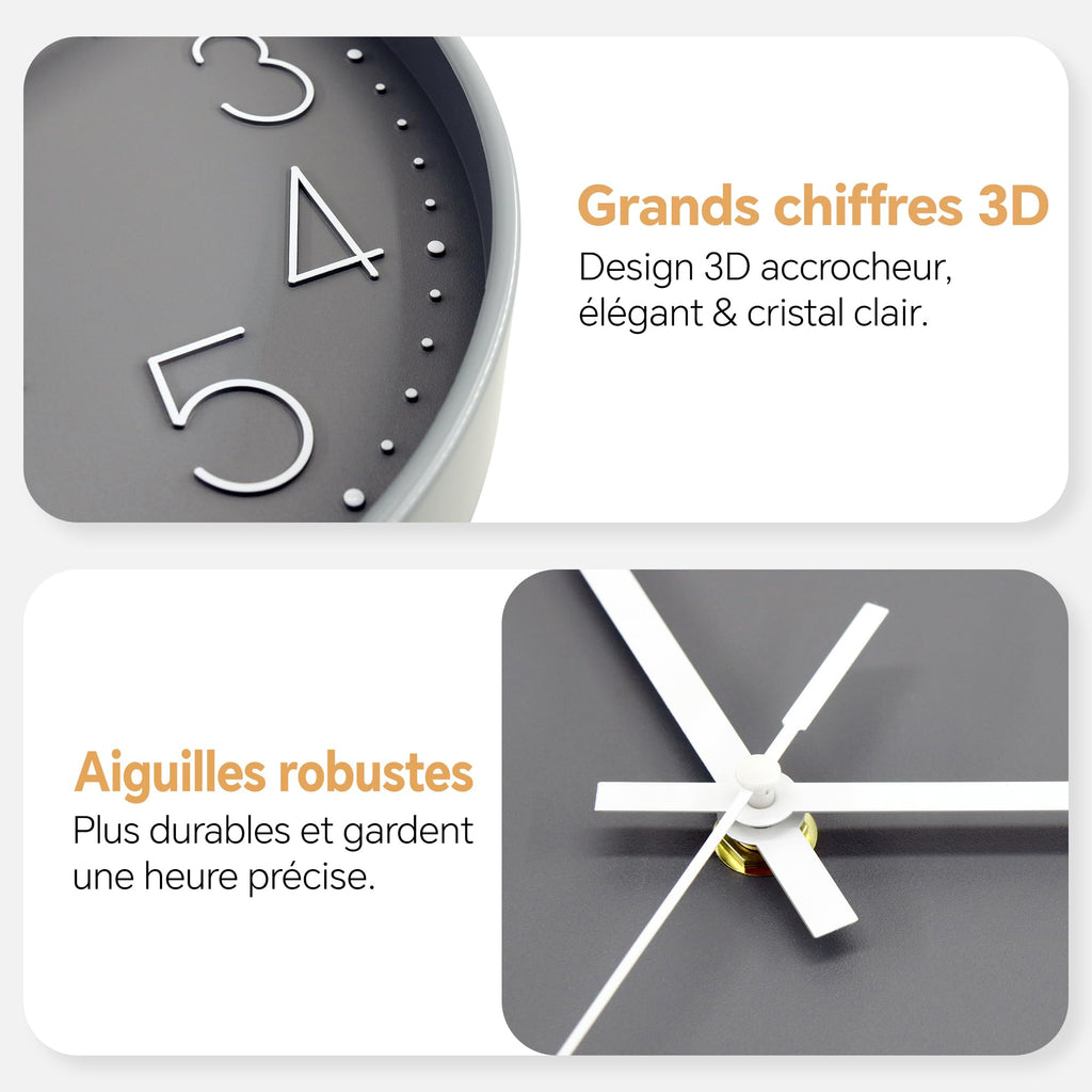 VIKMARI Horloge Murale 20 cm Moderne, Silencieuse, Or Rose, Cuisine, Salon | Décoration cuisine, horloge design moderne, grands chiffres 3D, silencieuse sans tic-tac, idéale pour salon et chambre