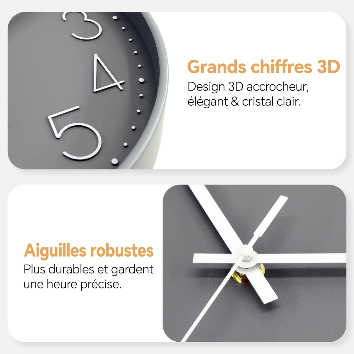 VIKMARI Horloge Murale 20 cm Moderne, Silencieuse, Or Rose, Cuisine, Salon | Décoration cuisine, horloge design moderne, grands chiffres 3D, silencieuse sans tic-tac, idéale pour salon et chambre