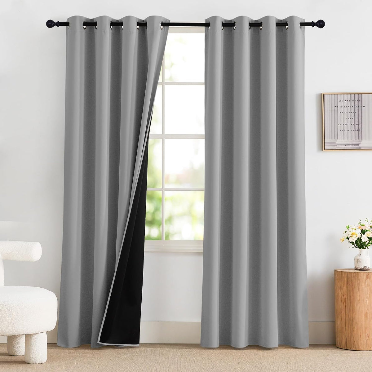 PONY DANCE Lot de 2 Rideau Occultant Thermique Isolant Anti Froid et Chaleur 140x240 (lxH) Tenture Opaque à Oeillets Isolation Lumiere Uv Decoration Chambre Maison Salon Intérieurs, Gris | 140x240 (lxH),Tenture Opaque à Oeillets, Isolation Lumiere anti Uv