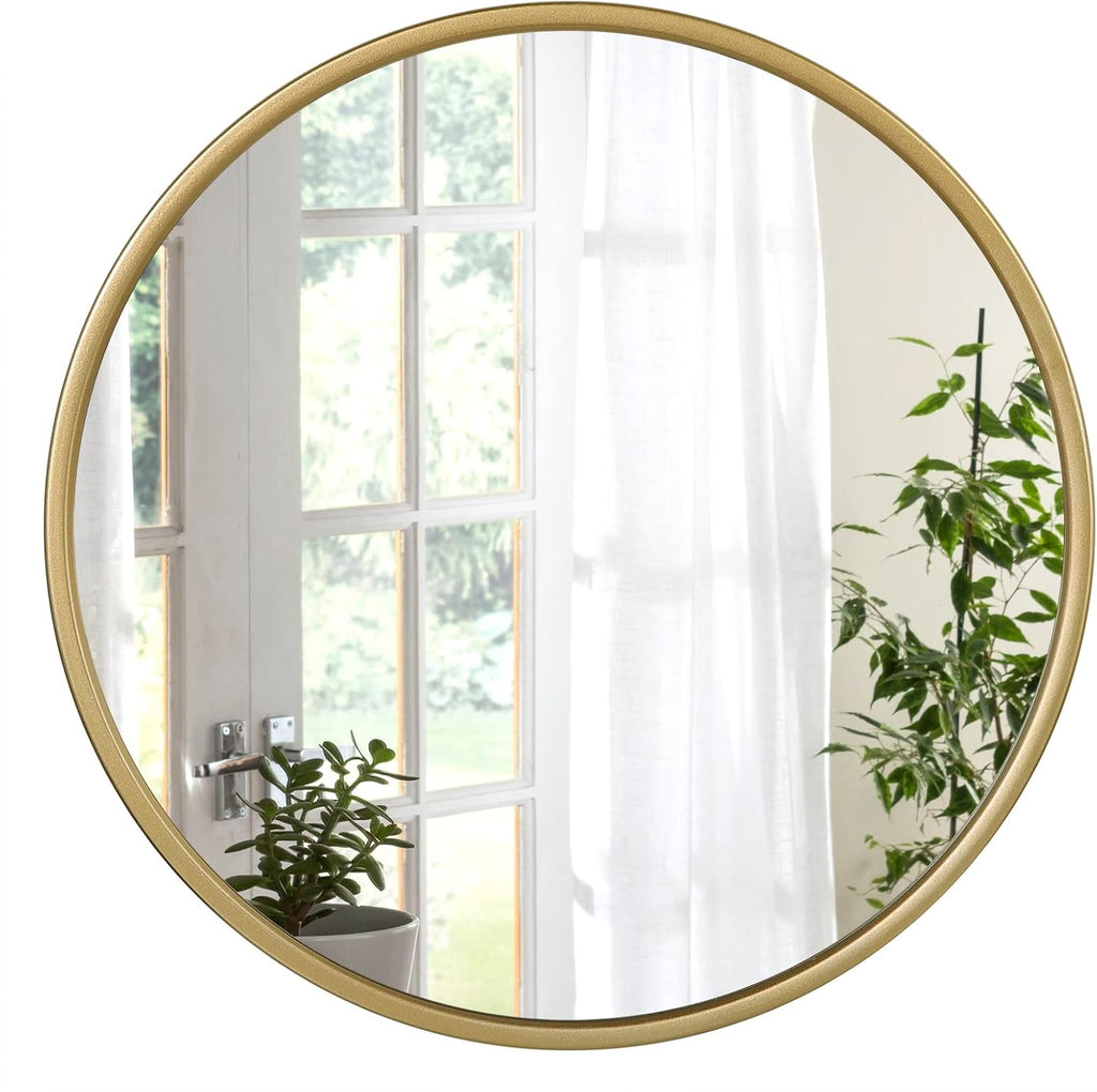 WOLTU Miroir Mural Rond, Miroir Salle de Bain, Ø50 cm, Doré | Cadre en Métal, Miroir Rond Décoratif pour Entrée, Chambre, Maquillage, Couloir, Moderne