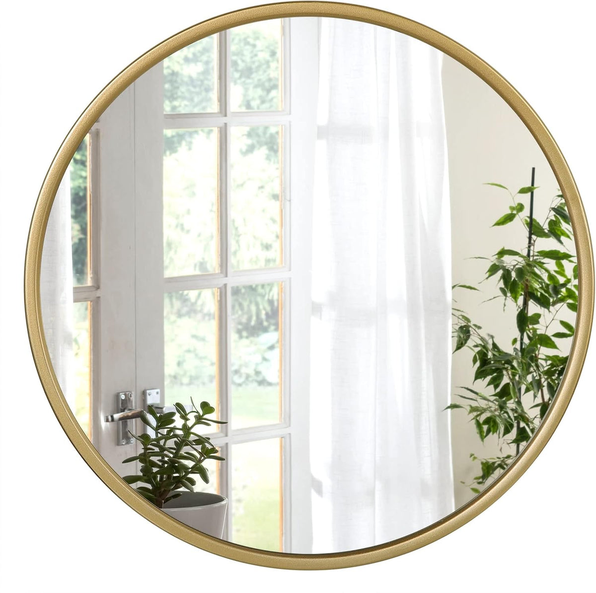 WOLTU Miroir Mural Rond, Miroir Salle de Bain, Ø50 cm, Doré | Cadre en Métal, Miroir Rond Décoratif pour Entrée, Chambre, Maquillage, Couloir, Moderne