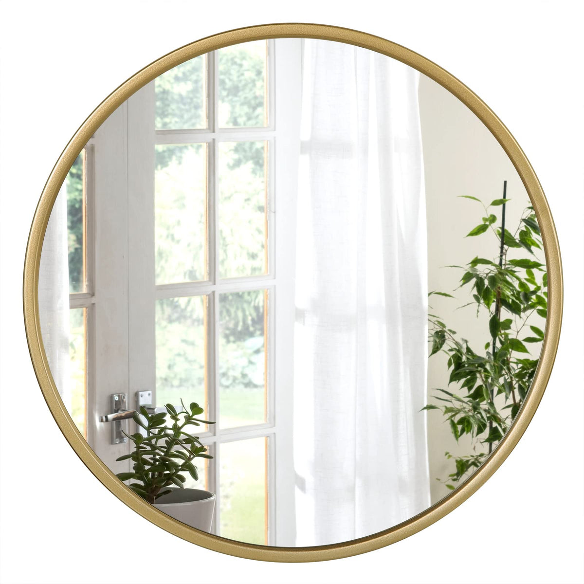 WOLTU Miroir Mural Rond, Miroir Salle de Bain, Ø50 cm, Doré | Cadre en Métal, Miroir Rond Décoratif pour Entrée, Chambre, Maquillage, Couloir, Moderne