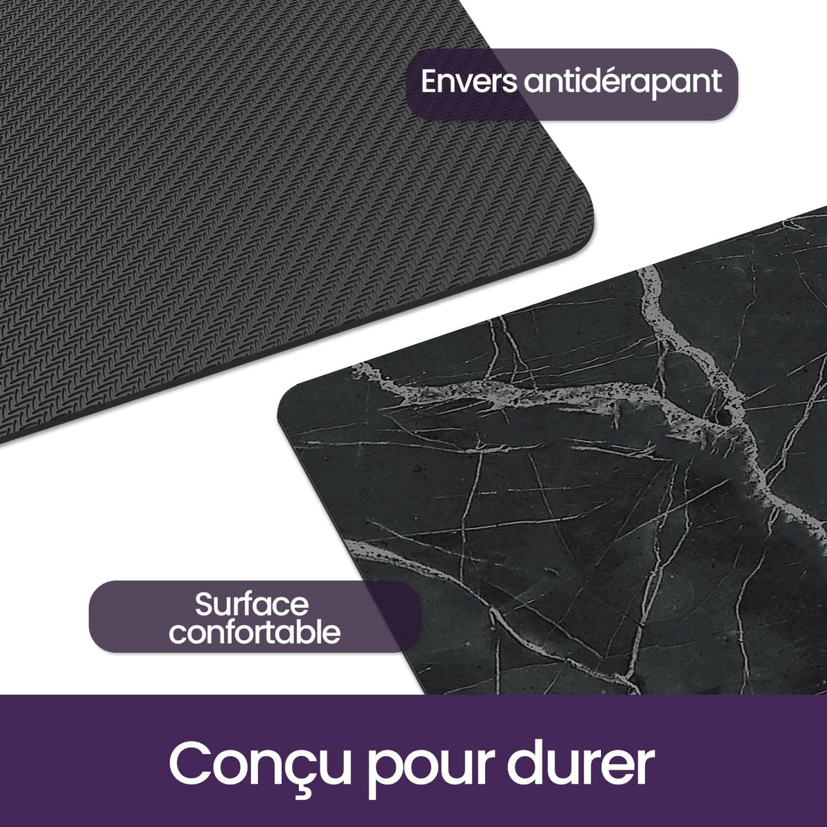 DEXI Tapis de Bain Antidérapant Ultra Mince 40x60cm Noir | Super Absorbant, Sèche Rapide, Motif Marbre Moderne, Facile à Nettoyer, pour Salle de Bain, Baignoire et Douche