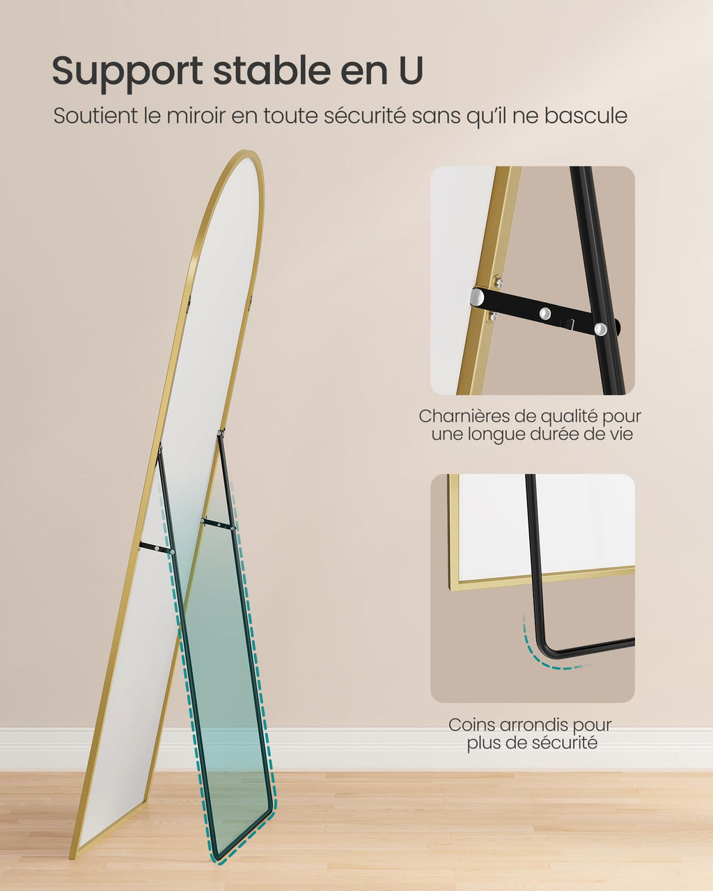 SONGMICS Miroir Intégral, 160 x 50 cm, Miroir Arqué sur Pied, à Poser au Sol, Cadre en Alliage d’Aluminium, Verre Trempé, pour Chambre, Salon, Dressing, Noir d'encre LFM031B01 | Cadre en alliage d'aluminium pour chambre à coucher, salon, vestiaire, noir m
