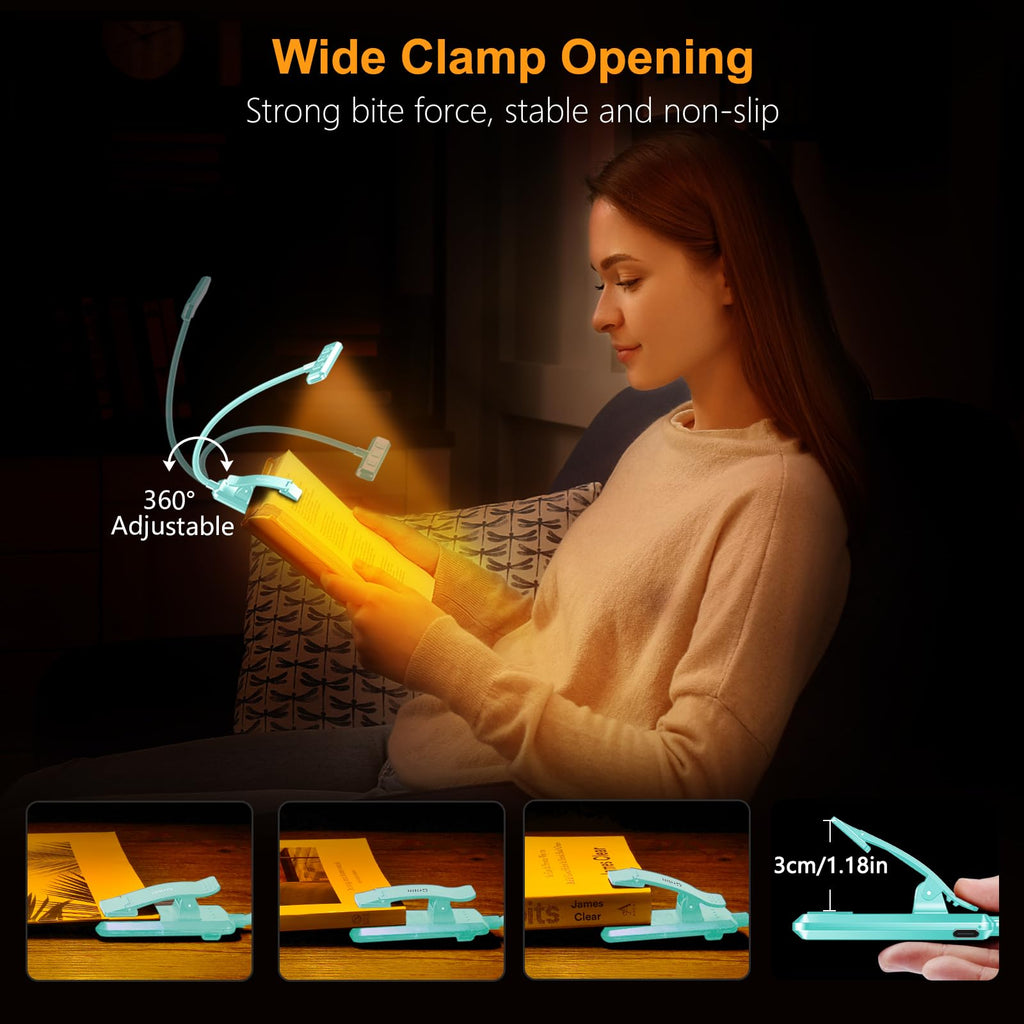 Gritin Lampe de Lecture 19LED Liseuse Clip Rechargeable Protection des Yeux | Gradation en Continu &3 Couleurs (Ambre/Blanc/Mixte), 360°Cou Flexible, Longue Durée, Légère&Portable pour Lire au Lit