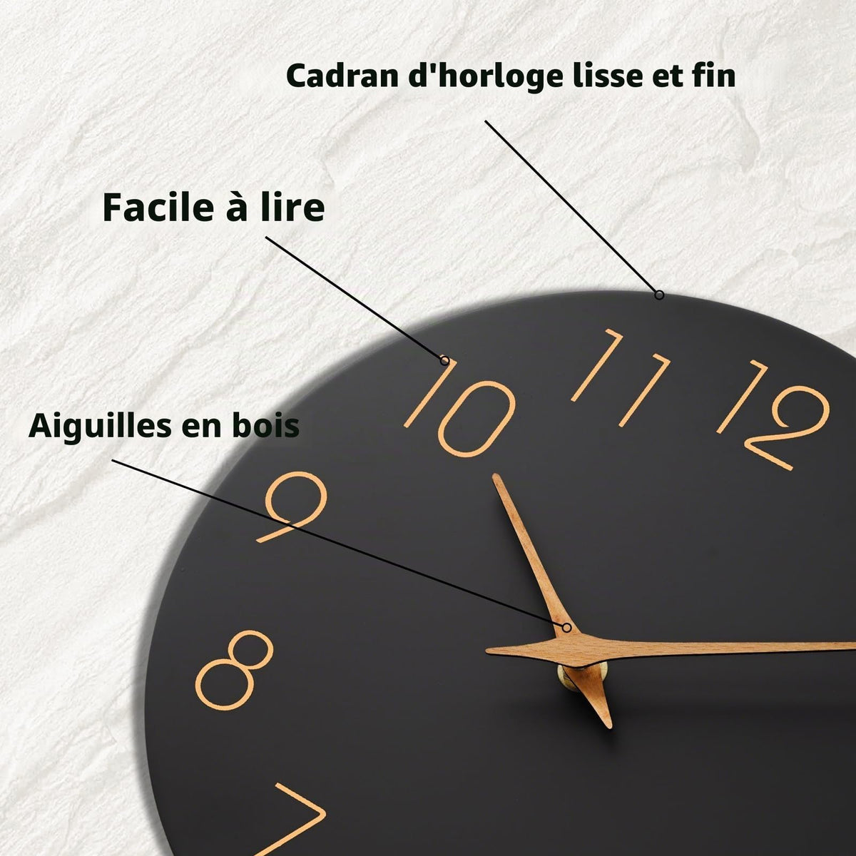 Mosewa Horloge Murale, 20cm Silencieuse sans tic-tac, Design Moderne en Bois, Parfaite pour la Décoration de la Chambre, du Salon, de la Cuisine, de la Salle de Bain et du Bureau, Noire