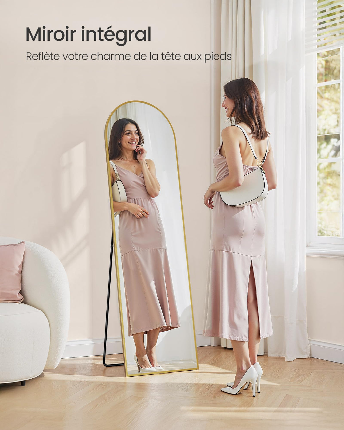 SONGMICS Miroir Intégral, 160 x 50 cm, Miroir Arqué sur Pied, à Poser au Sol, Cadre en Alliage d’Aluminium, Verre Trempé, pour Chambre, Salon, Dressing, Noir d'encre LFM031B01 | Cadre en alliage d'aluminium pour chambre à coucher, salon, vestiaire, noir m