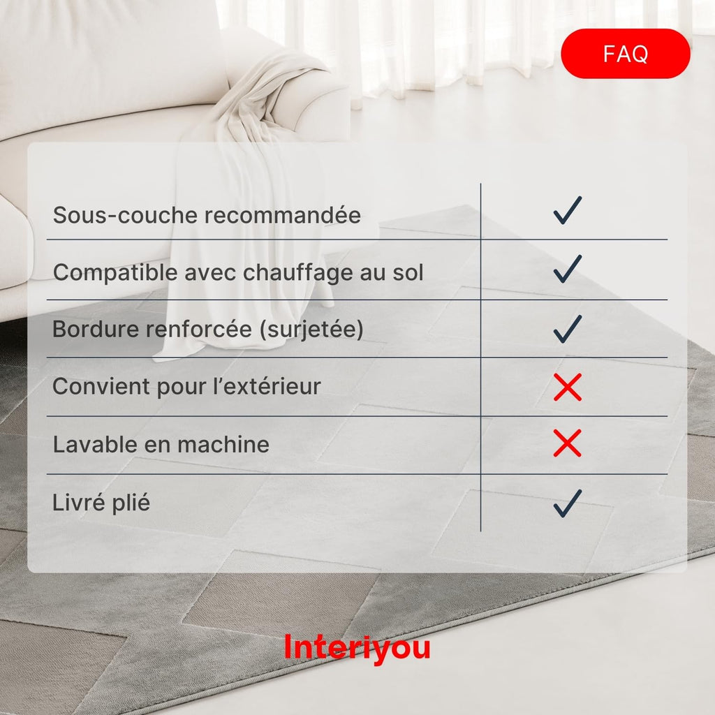 Interiyou Tapis Salon à Poils Courts Cannes - 120x170 Crème - Motif bohème scandinave avec Effet 3D - Plat et géométrique - Poil Ras pour Chambre, Couloir, Bureau