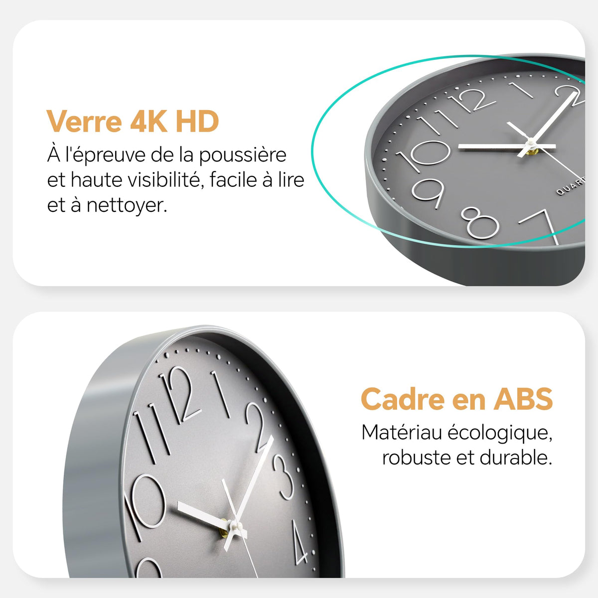 VIKMARI Horloge Murale 20 cm Moderne, Silencieuse, Or Rose, Cuisine, Salon | Décoration cuisine, horloge design moderne, grands chiffres 3D, silencieuse sans tic-tac, idéale pour salon et chambre