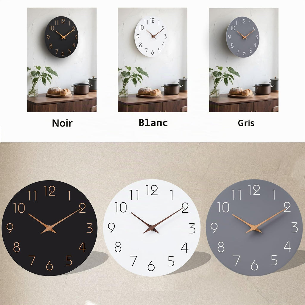 Mosewa Horloge Murale, 20cm Silencieuse sans tic-tac, Design Moderne en Bois, Parfaite pour la Décoration de la Chambre, du Salon, de la Cuisine, de la Salle de Bain et du Bureau, Noire
