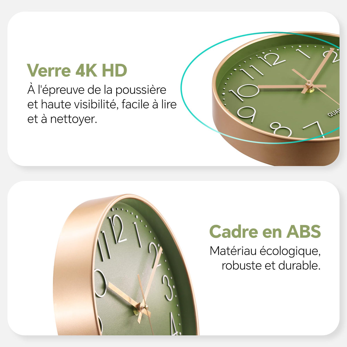 VIKMARI Horloge Murale 20 cm Moderne, Silencieuse, Or Rose, Cuisine, Salon | Décoration cuisine, horloge design moderne, grands chiffres 3D, silencieuse sans tic-tac, idéale pour salon et chambre