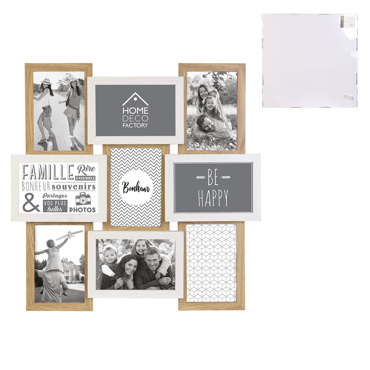 HOME DECO FACTORY Cadre Photos Pêle-Mêle 10 Vues Bois et Blanc Marron | Bois et verre, cadre photos pêle-mêle, 10 vues, design bicolore, décoration souvenirs, fixation murale, beige et marron