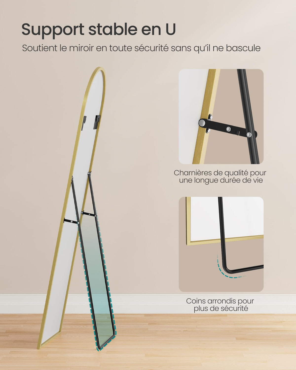 SONGMICS Miroir Intégral, 160 x 50 cm, Miroir Arqué sur Pied, à Poser au Sol, Cadre en Alliage d’Aluminium, Verre Trempé, pour Chambre, Salon, Dressing, Noir d'encre LFM031B01 | Cadre en alliage d'aluminium pour chambre à coucher, salon, vestiaire, noir m