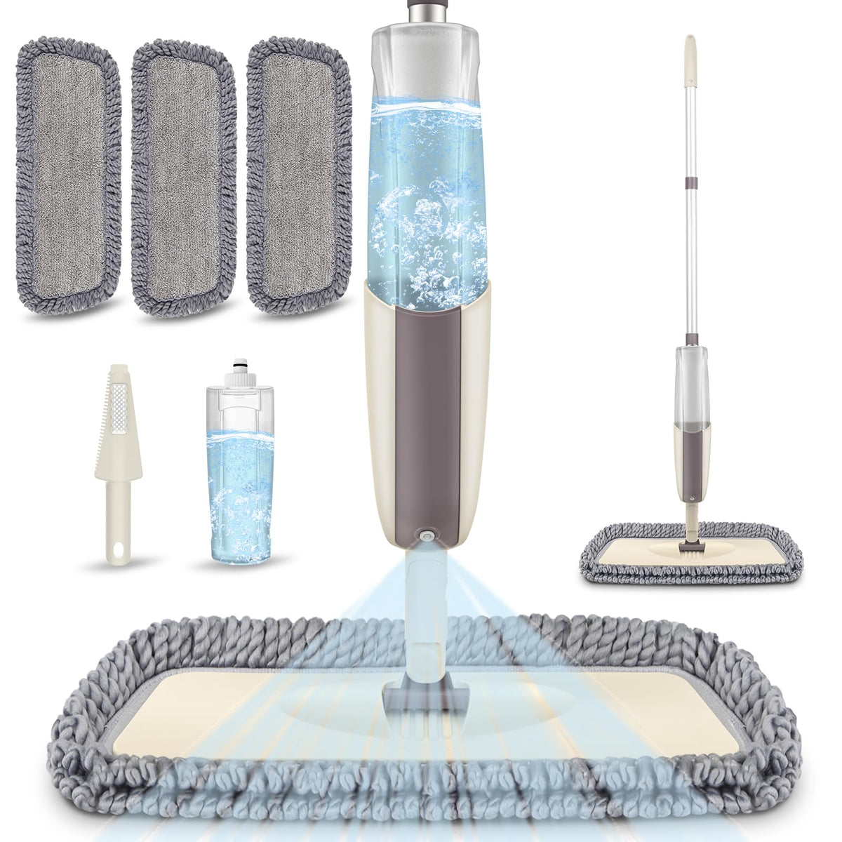 Balais Serpillère Vaporisateur, MEXERRIS Balai Lave Sol avec 2 Reservoirs | Spray Mop Professionnel Microfibre Mop Pulvérisateur pour la Maison, la Cuisine, Bois, Parquet, Stratifié, Bois, Carrelage