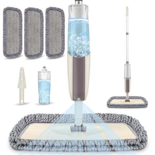 Balais Serpillère Vaporisateur, MEXERRIS Balai Lave Sol avec 2 Reservoirs | Spray Mop Professionnel Microfibre Mop Pulvérisateur pour la Maison, la Cuisine, Bois, Parquet, Stratifié, Bois, Carrelage