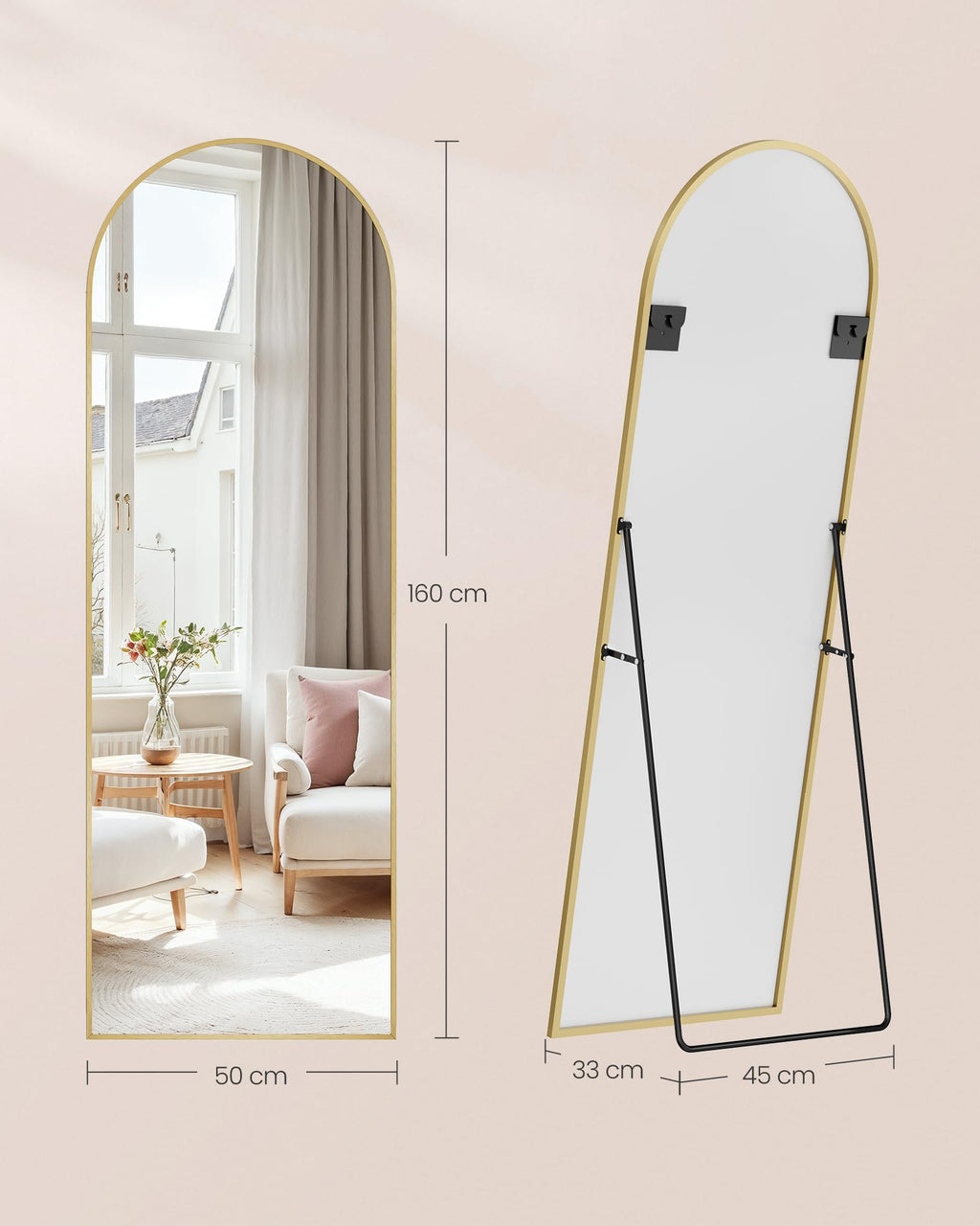 SONGMICS Miroir Intégral, 160 x 50 cm, Miroir Arqué sur Pied, à Poser au Sol, Cadre en Alliage d’Aluminium, Verre Trempé, pour Chambre, Salon, Dressing, Noir d'encre LFM031B01 | Cadre en alliage d'aluminium pour chambre à coucher, salon, vestiaire, noir m