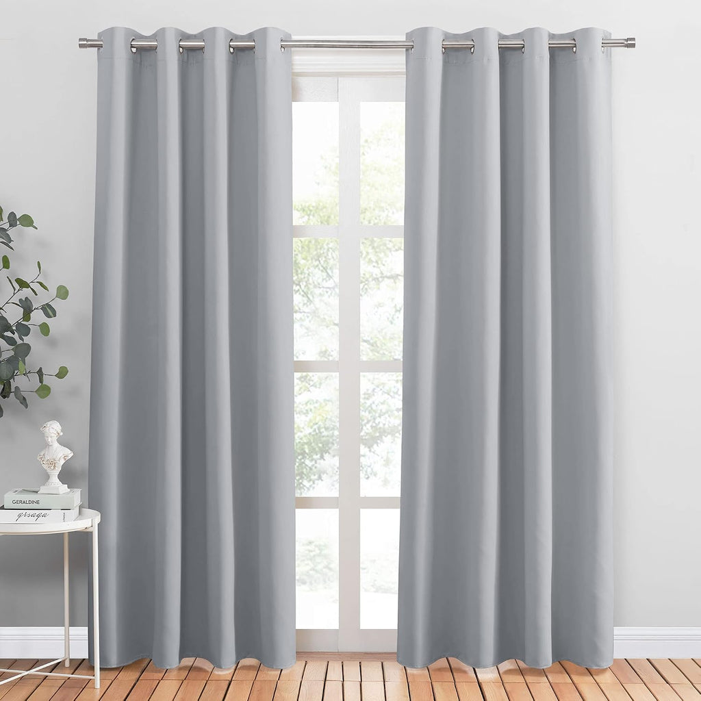 PONY DANCE Lot de 2 Rideau Occultant Thermique Isolant Anti Froid et Chaleur 140x240 (lxH) Tenture Opaque à Oeillets Isolation Lumiere Uv Decoration Chambre Maison Salon Intérieurs, Gris | 140x240 (lxH),Tenture Opaque à Oeillets, Isolation Lumiere anti Uv