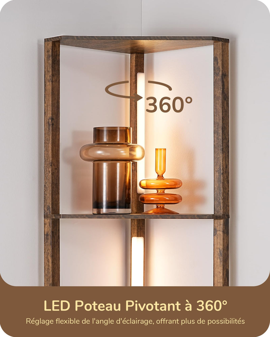 EDISHINE Lampadaire avec Étagère pour Salon, LED Dimmable, Noir | 3 Températures de Couleur, Lampadaire LED avec Tige Pivotante à 360°, Interrupteur au Pied, Étagère d’Angle Éclairée