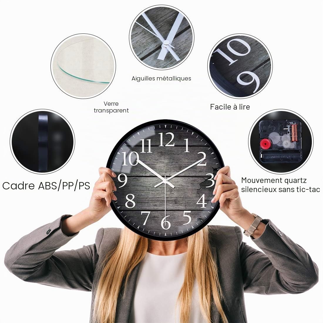 VIKMARI Horloge Murale 20 cm Moderne, Silencieuse, Or Rose, Cuisine, Salon | Décoration cuisine, horloge design moderne, grands chiffres 3D, silencieuse sans tic-tac, idéale pour salon et chambre