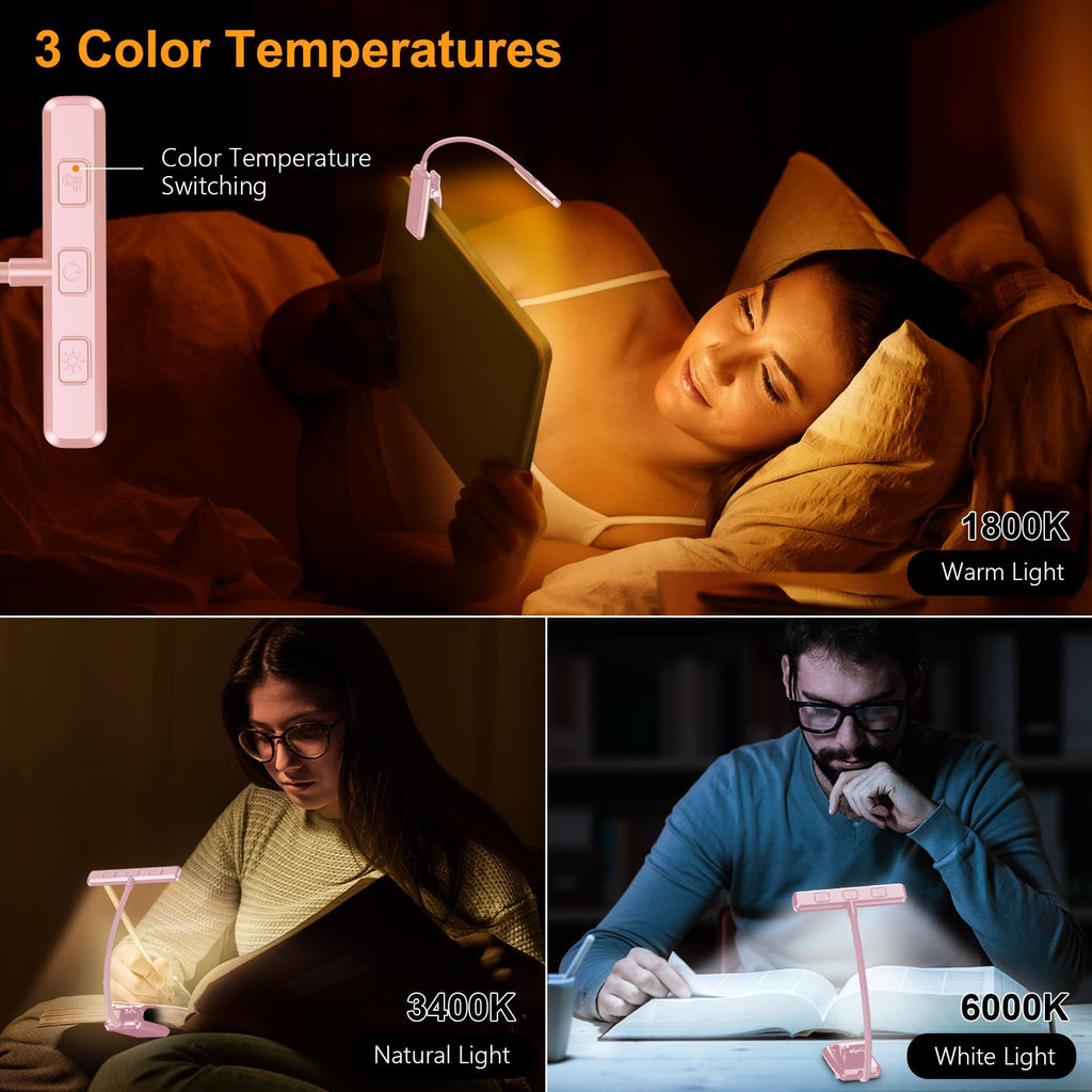 Gritin Lampe de Lecture 19LED Liseuse Clip Rechargeable Protection des Yeux | Gradation en Continu &3 Couleurs (Ambre/Blanc/Mixte), 360°Cou Flexible, Longue Durée, Légère&Portable pour Lire au Lit