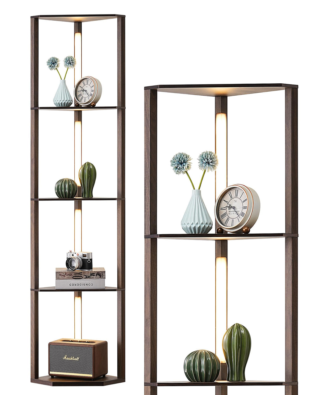 EDISHINE Lampadaire avec Étagère pour Salon, LED Dimmable, Noir | 3 Températures de Couleur, Lampadaire LED avec Tige Pivotante à 360°, Interrupteur au Pied, Étagère d’Angle Éclairée