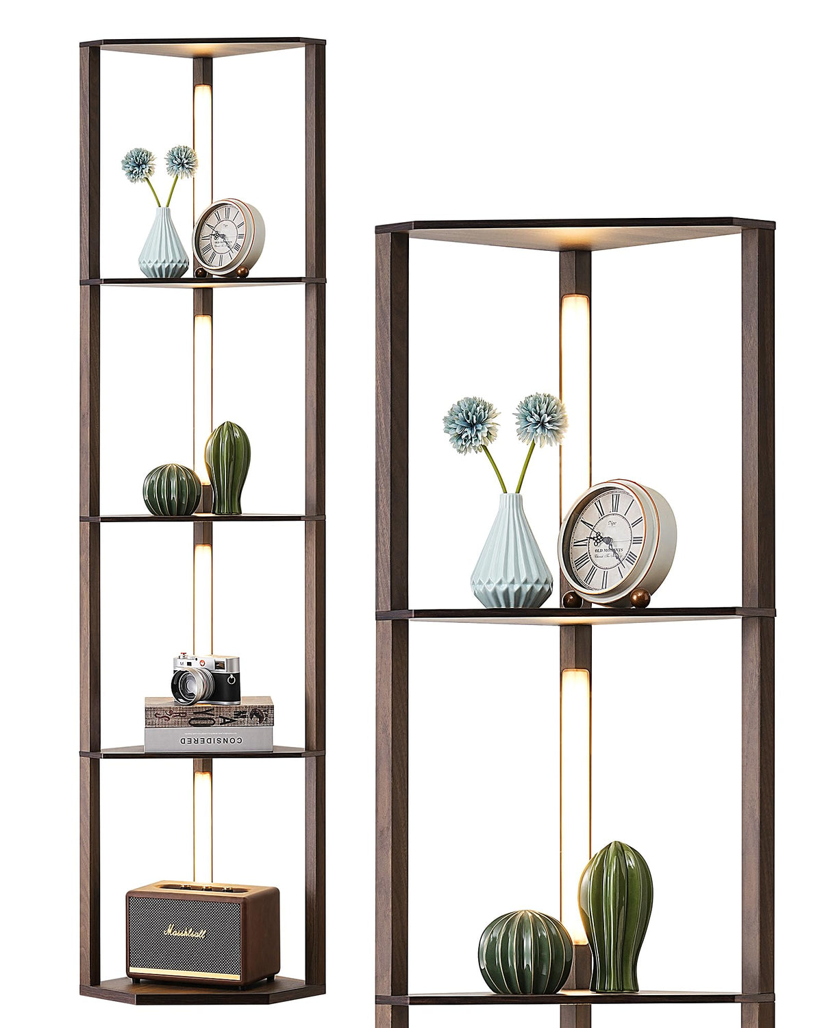 EDISHINE Lampadaire avec Étagère pour Salon, LED Dimmable, Noir | 3 Températures de Couleur, Lampadaire LED avec Tige Pivotante à 360°, Interrupteur au Pied, Étagère d’Angle Éclairée