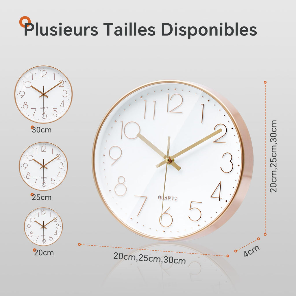 VIKMARI Horloge Murale 20 cm Moderne, Silencieuse, Or Rose, Cuisine, Salon | Décoration cuisine, horloge design moderne, grands chiffres 3D, silencieuse sans tic-tac, idéale pour salon et chambre