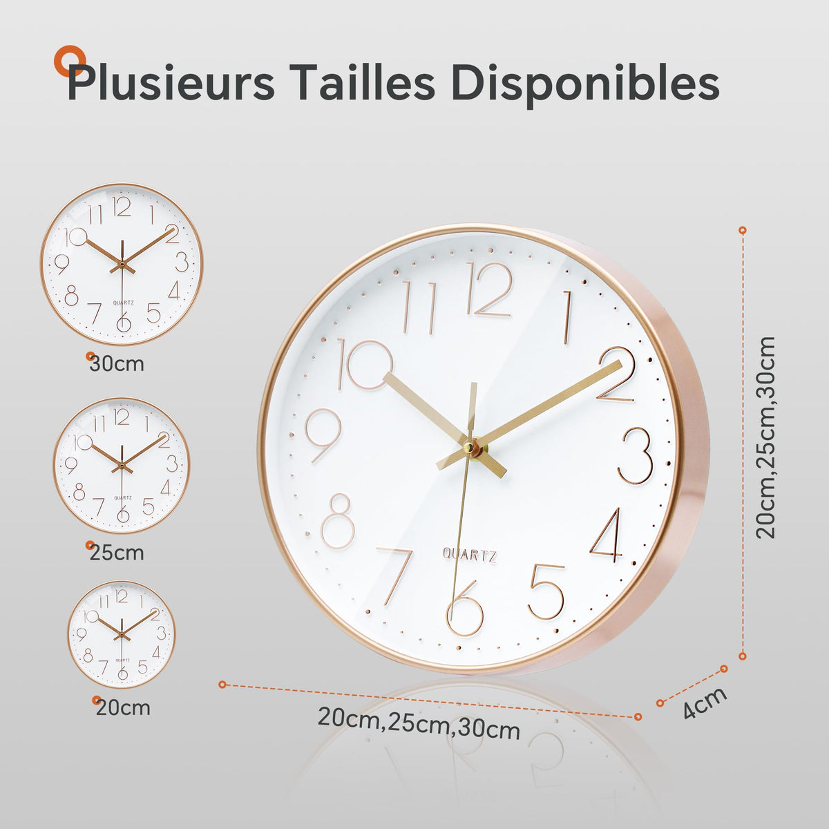 VIKMARI Horloge Murale 20 cm Moderne, Silencieuse, Or Rose, Cuisine, Salon | Décoration cuisine, horloge design moderne, grands chiffres 3D, silencieuse sans tic-tac, idéale pour salon et chambre
